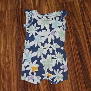 5 For $25 Carter's Blue and White Floral Romper With Flutter Sleeves Size 9M